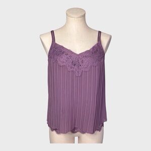 White House Black Market Lace Trim Pleated Camisole Top